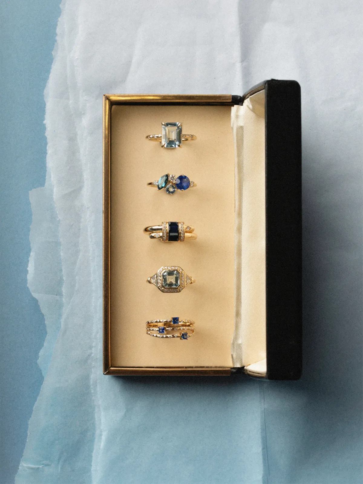 Ring collection in jewelry box