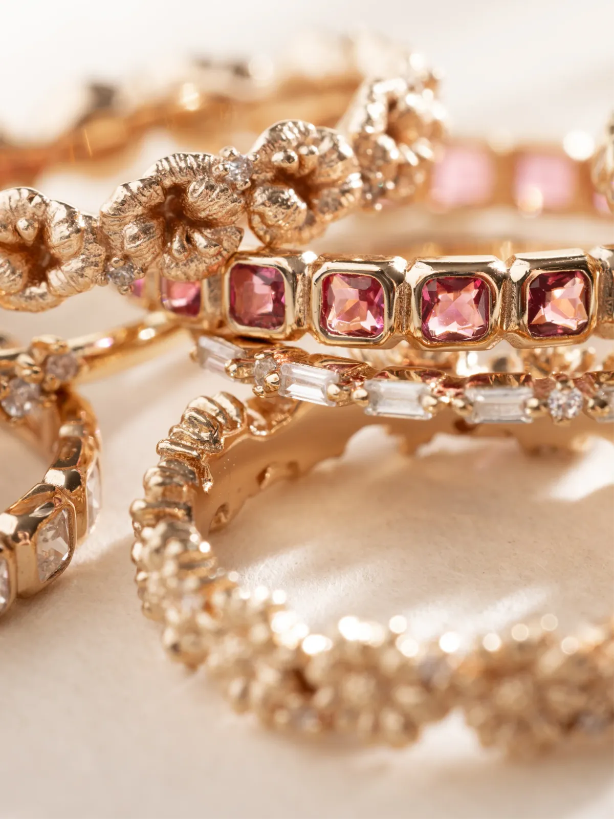 Macro product photography — stacked bracelets
