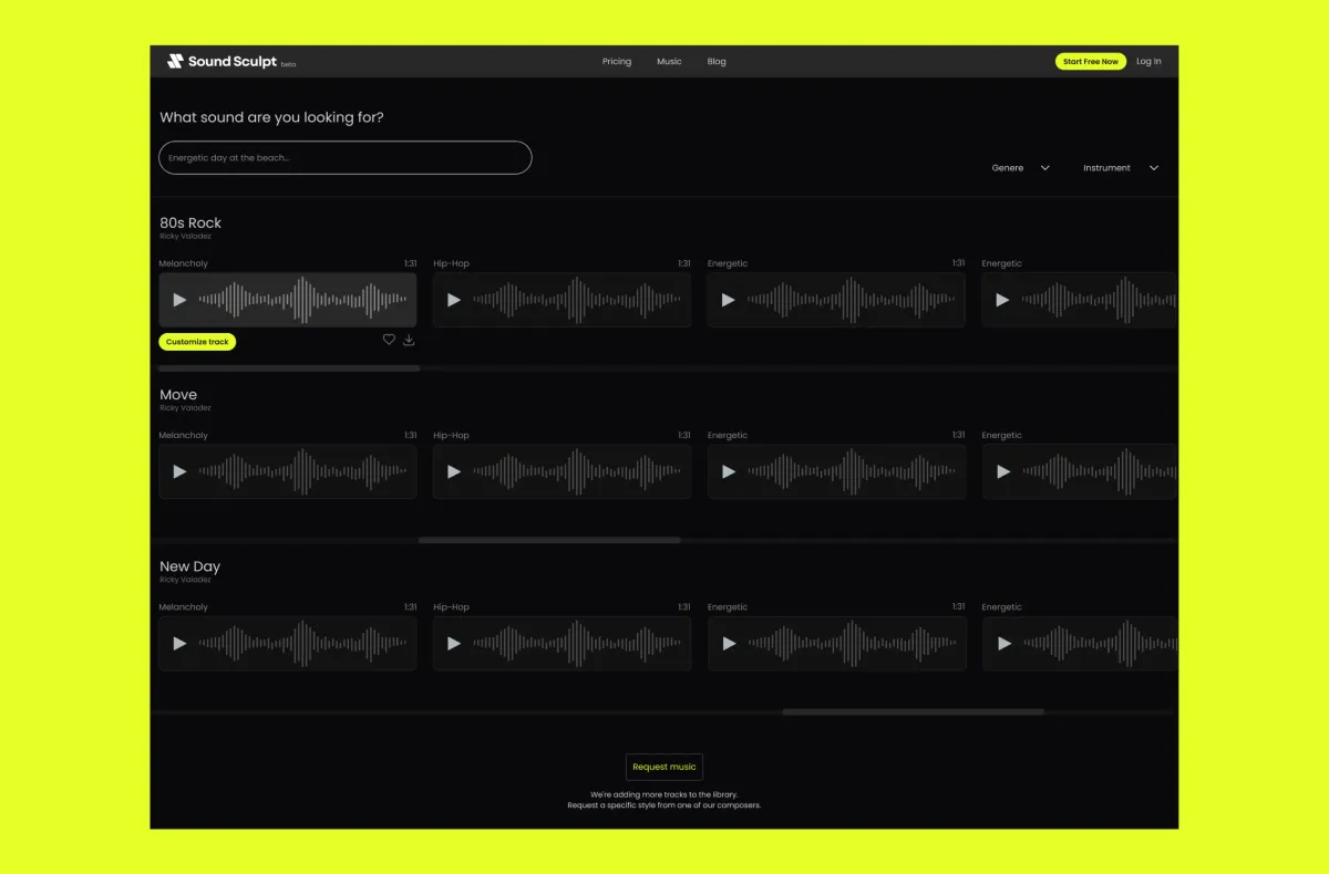 Product UI — music library